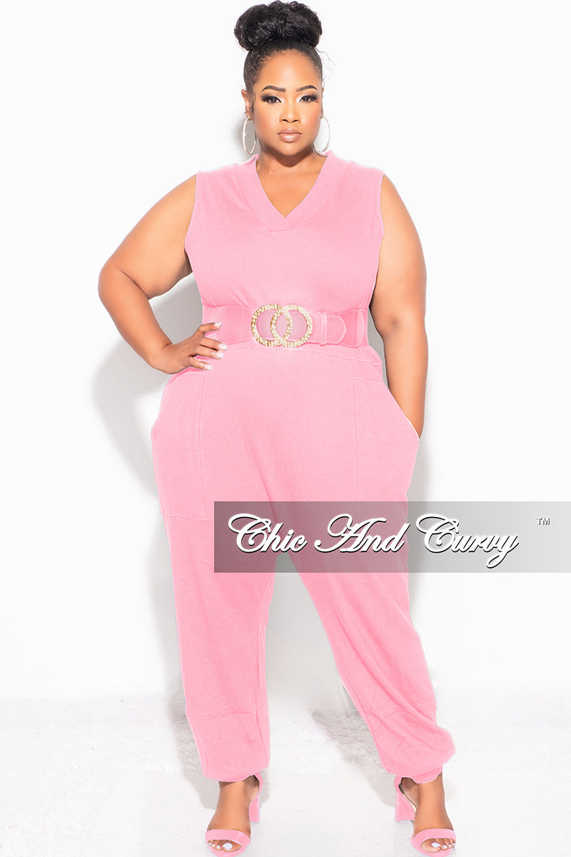 Final Sale Plus Size Sleeveless Harem Jumpsuit in Pink