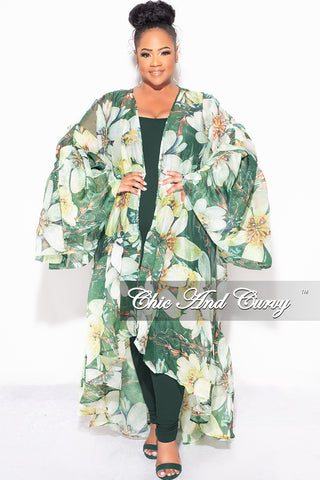 Final Sale Plus Size Ruffle Sleeve Kimono Duster in Olive Green Floral