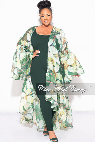 Final Sale Plus Size Ruffle Sleeve Kimono Duster in Olive Green Floral