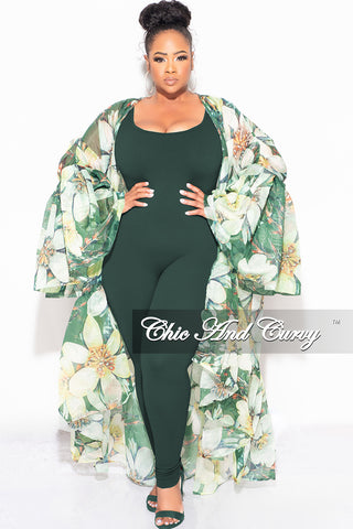 Final Sale Plus Size Ruffle Sleeve Kimono Duster in Olive Green Floral