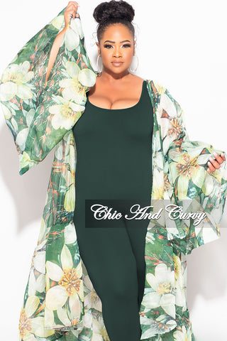 Final Sale Plus Size Ruffle Sleeve Kimono Duster in Olive Green Floral