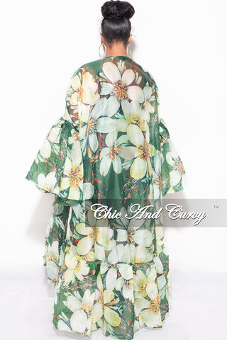 Final Sale Plus Size Ruffle Sleeve Kimono Duster in Olive Green Floral