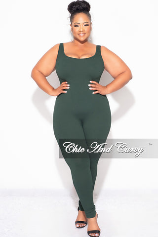 Final Sale Plus Size Thick Ribbed Catsuit Unitard in Green