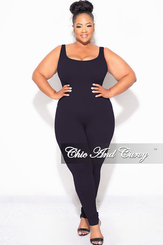 Final Sale Plus Size Thick Ribbed Catsuit Unitard in Black