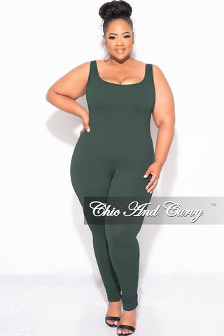 Final Sale Plus Size Thick Ribbed Catsuit Unitard in Green