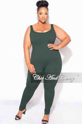 Final Sale Plus Size Thick Ribbed Catsuit Unitard in Green