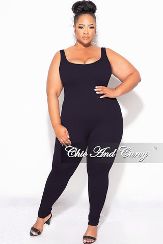 Final Sale Plus Size Thick Ribbed Catsuit Unitard in Black