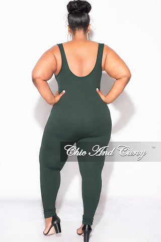 Final Sale Plus Size Thick Ribbed Catsuit Unitard in Green