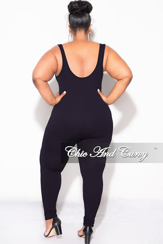 Final Sale Plus Size Thick Ribbed Catsuit Unitard in Black