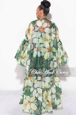 Final Sale Plus Size Ruffle Sleeve Kimono Duster in Olive Green Floral