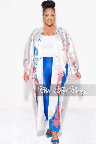 Final Sale Plus Size Caftan in Soft Pink and Royal Blue Floral Print