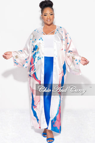 Final Sale Plus Size Caftan in Soft Pink and Royal Blue Floral Print