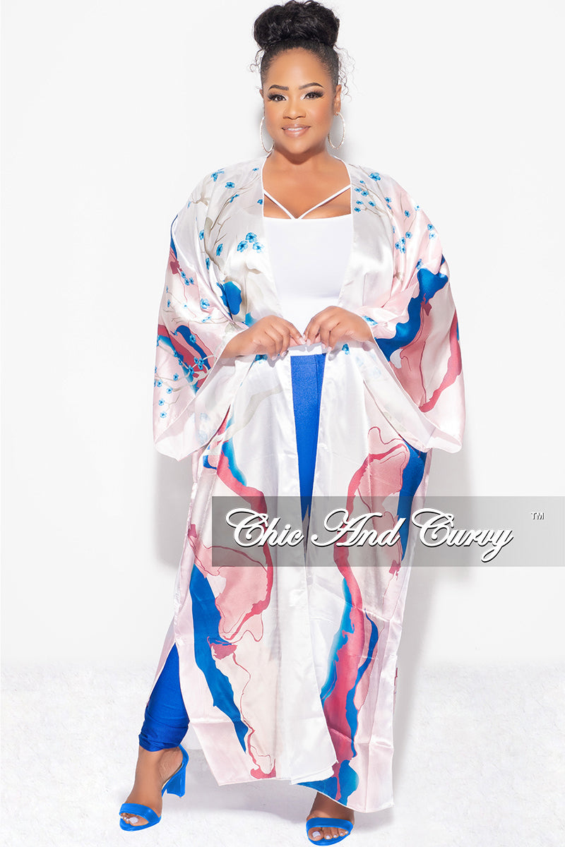 Final Sale Plus Size Caftan in Soft Pink and Royal Blue Floral Print