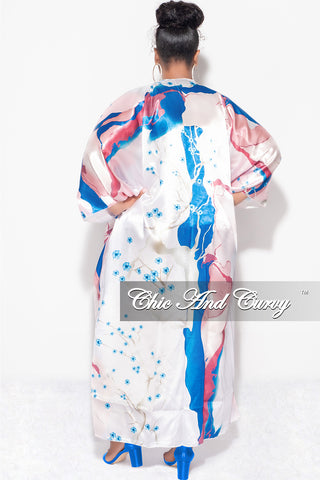 Final Sale Plus Size Caftan in Soft Pink and Royal Blue Floral Print