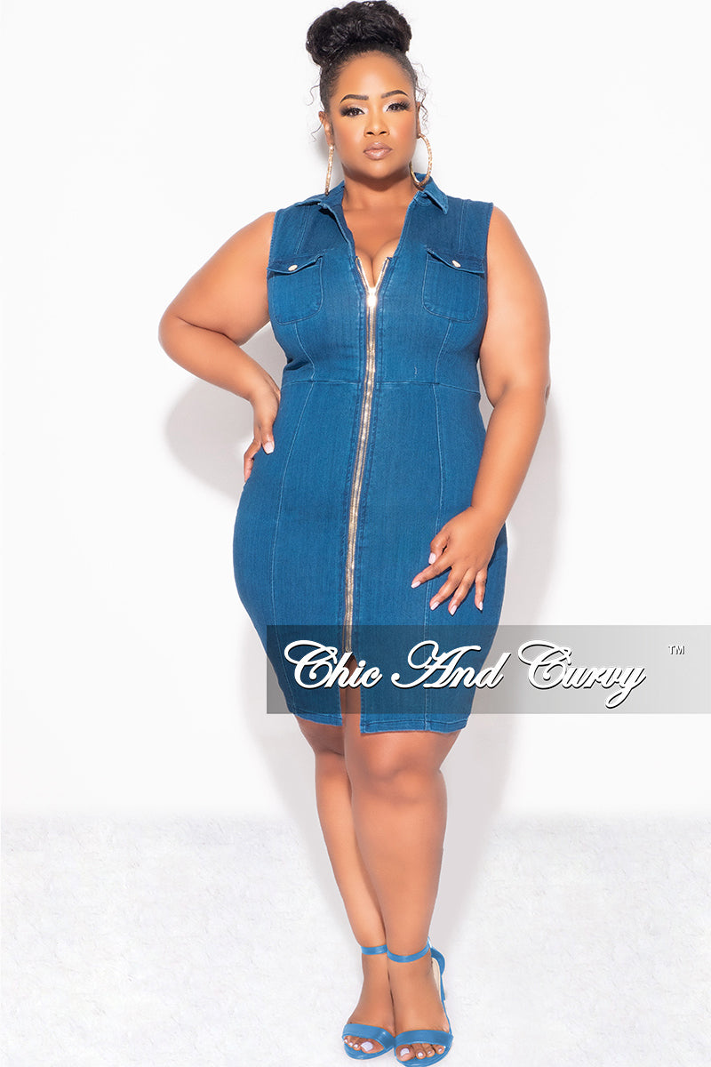 Fina Sale Plus Size Sleeveless Collar ZipUp BodyCon Dress with Front Slit in Dark Denim - 3x 22 Fina Sale Plus Size Sleeveless Collar ZipUp BodyCon Dress with Front Slit in Dark Denim - 3x 22