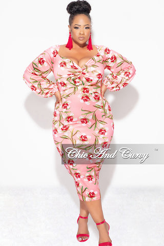 Final Sale Plus Size Final Sale Plus Size Off the Shoulder Sweetheart BodyCon Dress in Pink Floral Print Summer