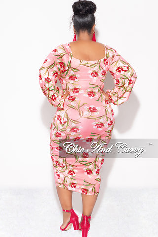 Final Sale Plus Size Final Sale Plus Size Off the Shoulder Sweetheart BodyCon Dress in Pink Floral Print Summer