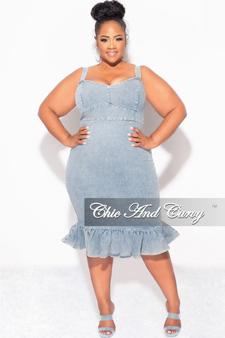 Final Sale Plus Size Sleeveless Ruffle Dress in Denim