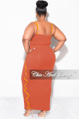 Final Sale Plus Size 2pc Crop Top and Ruffle Skirt Set in Rust and Mustard