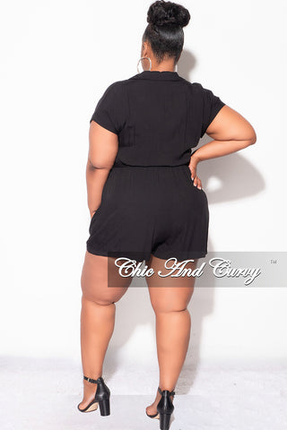 Final Sale Plus Size Collar Button Up Romper in Black