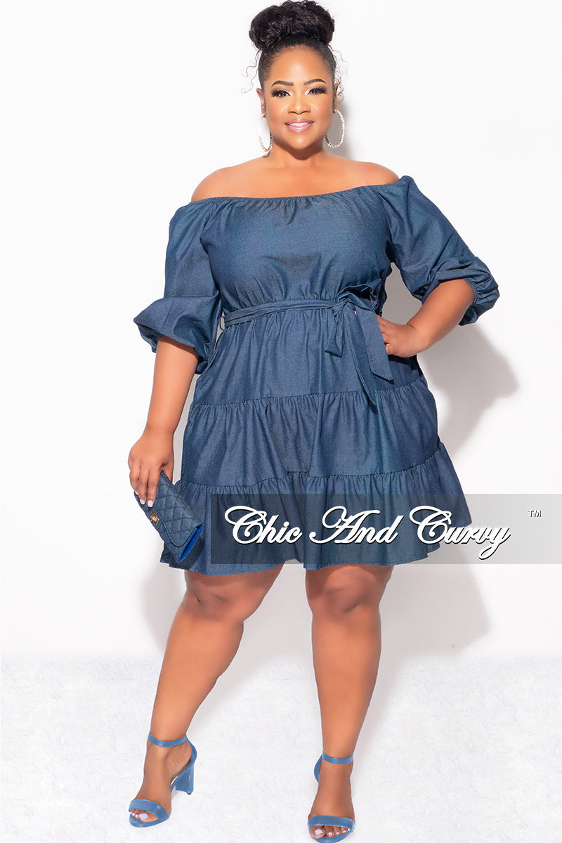 Final Sale Plus Size Tiered Baby Doll Dress in Medium Denim