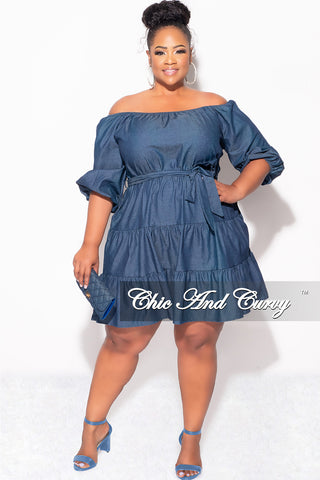 Final Sale Plus Size Tiered Baby Doll Dress in Medium Denim