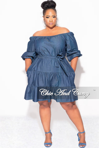 Final Sale Plus Size Tiered Baby Doll Dress in Medium Denim