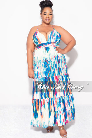 Final Sale Plus Size Spaghetti Strap Maxi Dress in Multi-Color Print