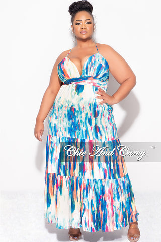 Final Sale Plus Size Spaghetti Strap Maxi Dress in Multi-Color Print