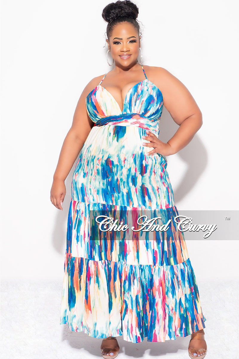 Final Sale Plus Size Spaghetti Strap Maxi Dress in Multi-Color Print