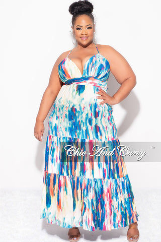 Final Sale Plus Size Spaghetti Strap Maxi Dress in Multi-Color Print