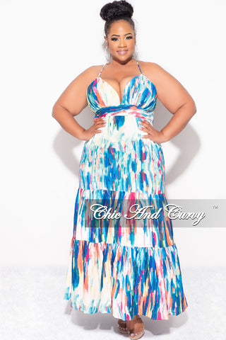 Final Sale Plus Size Spaghetti Strap Maxi Dress in Multi-Color Print