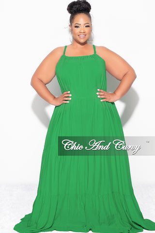 Final Sale Plus Size Long Halter Dress with Back Tie in Green