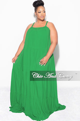 Final Sale Plus Size Long Halter Dress with Back Tie in Green