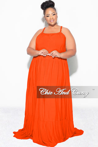 Final Sale Plus Size Long Halter Dress with Back Tie in Orange