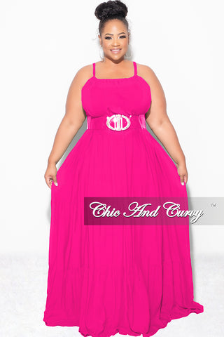 Final Sale Plus Size Long Halter Dress with Back Tie in Hot Pink