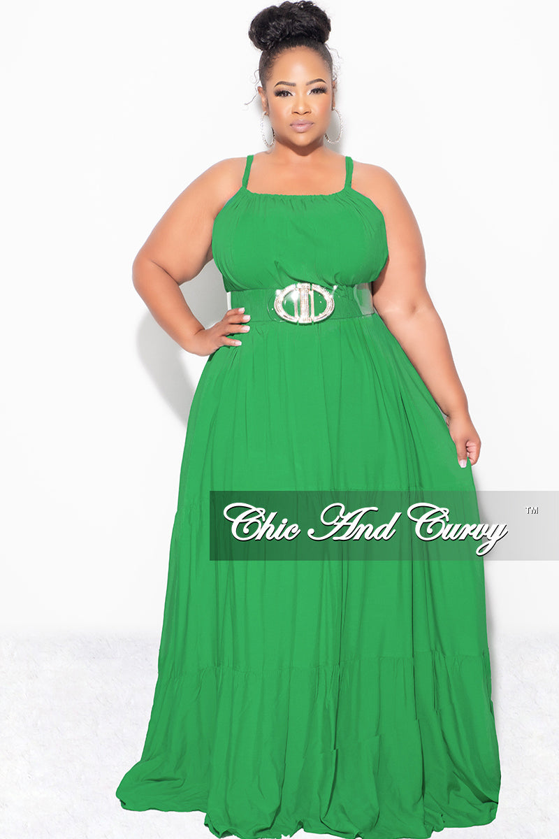 Final Sale Plus Size Long Halter Dress with Back Tie in Green