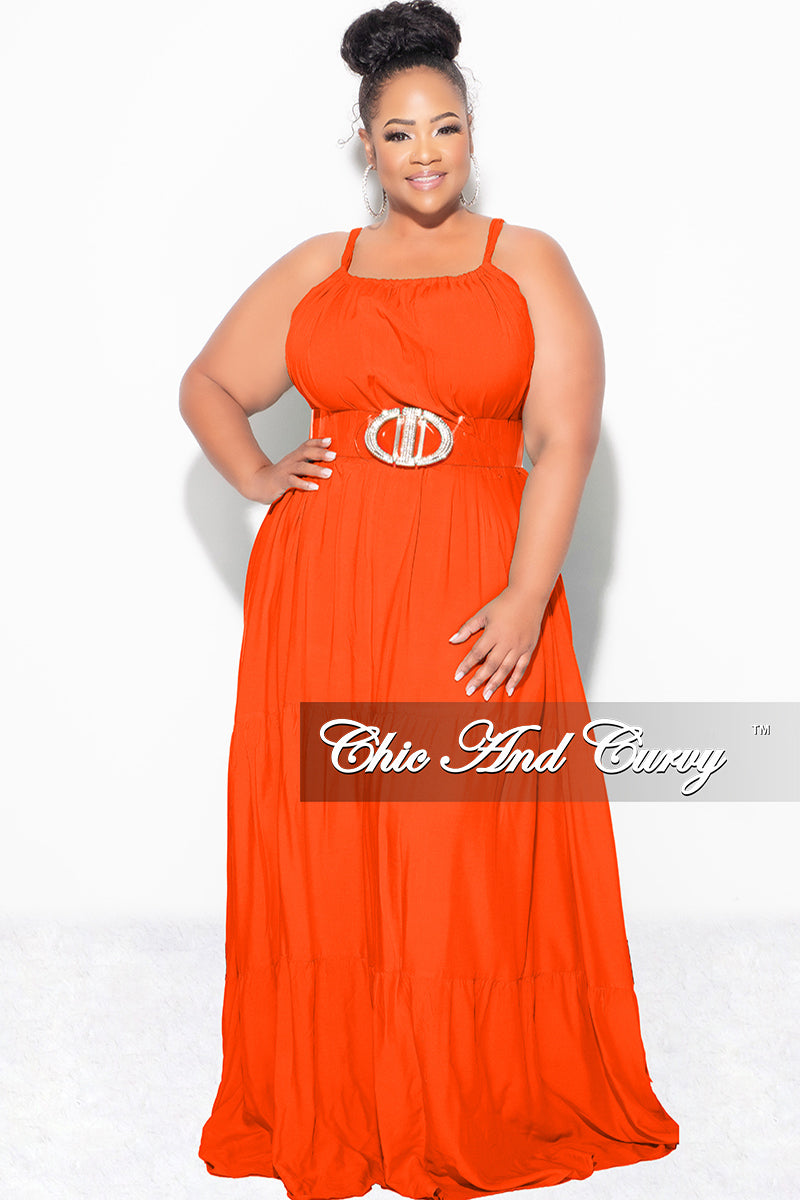 Final Sale Plus Size Long Halter Dress with Back Tie in Orange