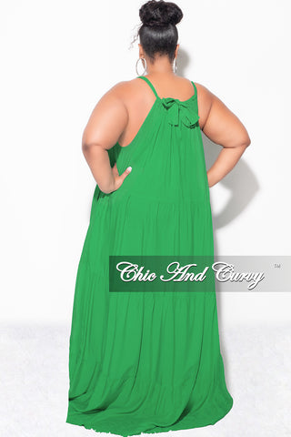 Final Sale Plus Size Long Halter Dress with Back Tie in Green