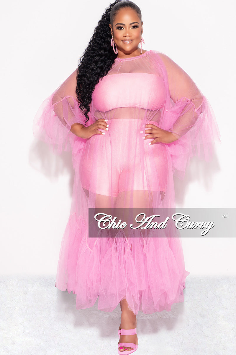 Final Sale Plus Size 3pc Tube Top, Shorts and Sheer Tulle Dress in Pin Chic And Curvy Final Sale Plus Size 3pc Tube Top, Shorts and Sheer Tulle Dress in Pin Chic And Curvy