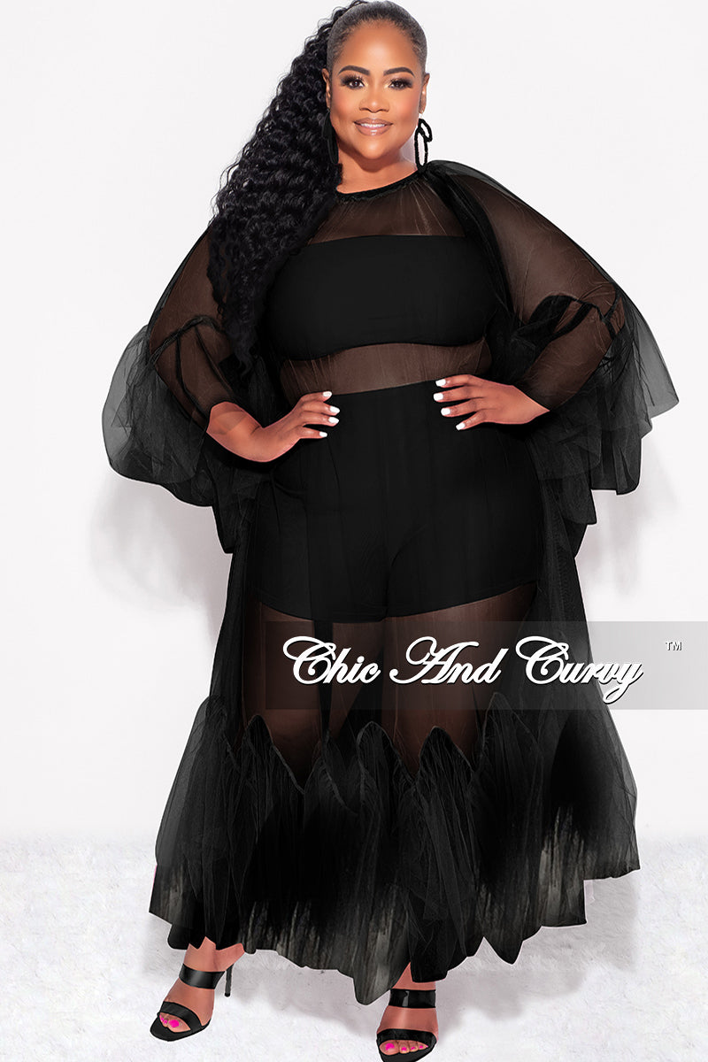 Final Sale Plus Size 3pc Tube Top, Shorts and Sheer Tulle Dress in Black - 3x 22 Final Sale Plus Size 3pc Tube Top, Shorts and Sheer Tulle Dress in Black - 3x 22