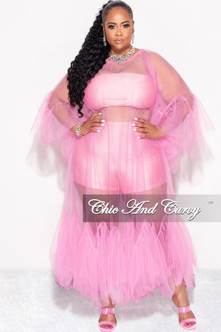 Final Sale Plus Size 3pc Tube Top, Shorts and Sheer Tulle Dress in Pink