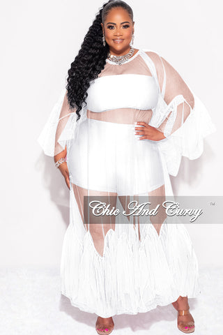 Final Sale Plus Size 3pc Tube Top, Shorts and Sheer Tulle Dress in White