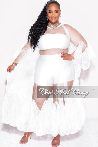 Final Sale Plus Size 3pc Tube Top, Shorts and Sheer Tulle Dress in White