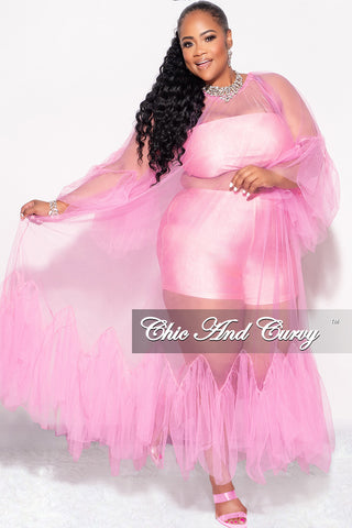 Final Sale Plus Size 3pc Tube Top, Shorts and Sheer Tulle Dress in Pink