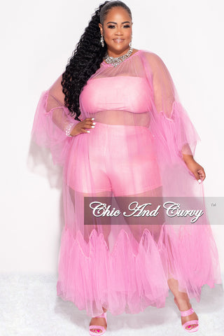 Final Sale Plus Size 3pc Tube Top, Shorts and Sheer Tulle Dress in Pink