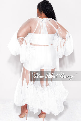 Final Sale Plus Size 3pc Tube Top, Shorts and Sheer Tulle Dress in White