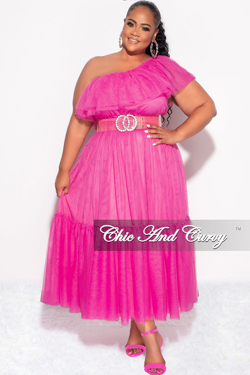 Final Sale Plus Size One Shoulder Mesh Dress in Pink – Chic And Curvy