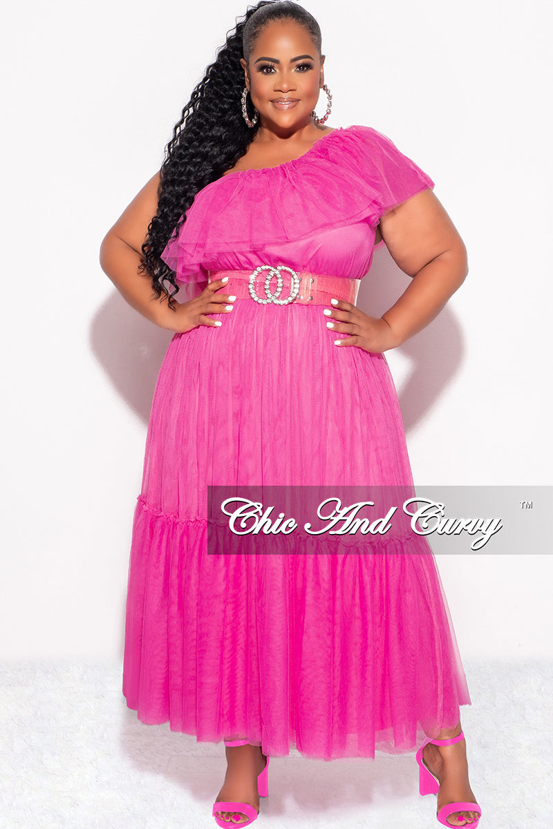 Final Sale Plus Size One Shoulder Mesh Dress in Pink