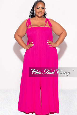 Final Sale Plus Size Oversized Jumpsuit with Self Tie Straps in Fuchsia